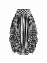 Multi-way Cotton-blend Mid Rise Gingham Drawstring Ruffle Hem Maxi Skirt