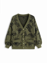 Knit V-neck Mushroom Graphic Cardigan Curve & Plus