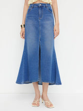 Stretch Cider Denim Low Rise Split Mermaid Maxi Skirt