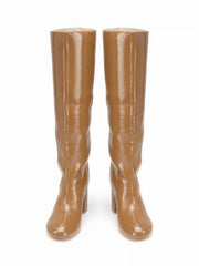 CHUNKY HEELED FAUX LEATHER KNEE HIGH BOOTS