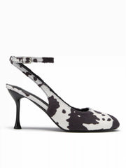 COWHIDE PRINT ADJUSTABLE SLINGBACK HEELS