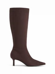 POINTED TOE FAUX SUEDE STILETTO KNEE HIGH BOOTS
