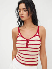 Scallop Trim Crochet Striped Knit Cami Tank Top