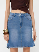 Stretch Cider Denim Low Rise Mermaid Pleated Mini Skirt