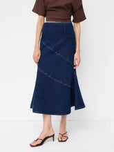 Stretch Denim Mid Rise Mermaid Maxi Skirt