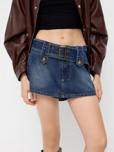 Denim Low Rise Mini Skort With Belt