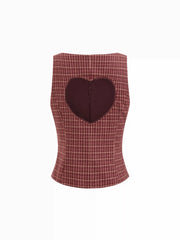 Cotton Boat Neck Plaid Backless Cut Out Tank Top