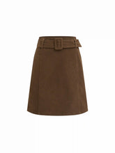 Suede Mid Rise A-line Midi Skirt With Belt