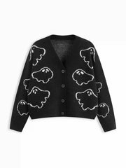 Knit V-neck Ghost Button Cardigan Curve & Plus