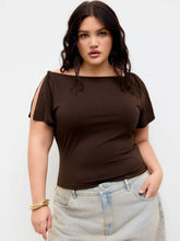Boat Neck Twisted Split Sleeve Top Curve & Plus