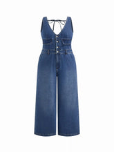 Cider Denim V-neck Knotted Wide Leg Jumpsuit Curve & Plus