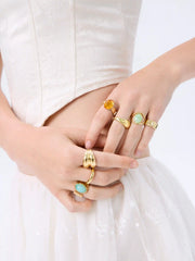 7PCS OVAL RESIN & HEART RING SET