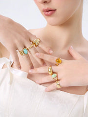 7PCS OVAL RESIN & HEART RING SET