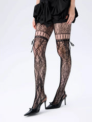 BOWKNOT JACQUARD MESH TIGHTS