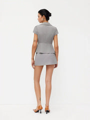 Linen-blend Collar Short Sleeve Blazer