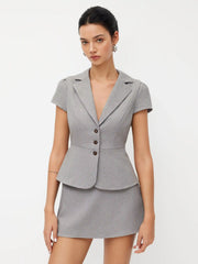 Linen-blend Collar Short Sleeve Blazer