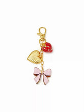 BOWKNOT & STRAWBERRY & HEART 18K GOLD PLATED STAINLESS STEEL KEYCHAIN