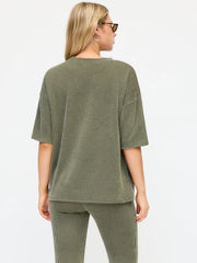 Round Neckline Stripe Tee & Mid Rise Flared Trousers Loungewear Set