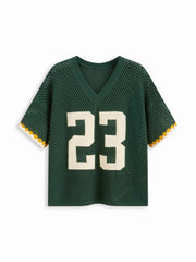 Knit V-neck 23 Graphic Hollow out Oversized Top Curve & Plus