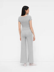 Built-in Bra Scoop Neckline Top & Mid Rise Straight Leg Trousers Loungewear Set