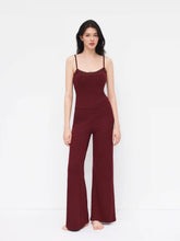 Built-in Bra Square Neck Lace Trim Cami Top & Mid Rise Straight Leg Trousers Loungewear Set