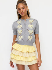 Cotton Check Mid Rise Elastic Waist Ruffle Rara Mini Skort