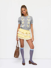 Cotton Check Mid Rise Elastic Waist Ruffle Rara Mini Skort