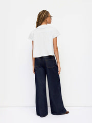 Cotton-blend Peter Pan Collar Bowknot Pocket Button Oversized Blouse