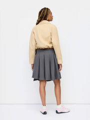 Mid Rise Pleated Asymmetrical Hem Midi Skirt