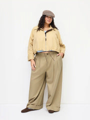 Cotton Collar Drawstring Ruched Shacket Curve & Plus