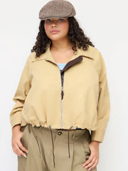 Cotton Collar Drawstring Ruched Shacket Curve & Plus