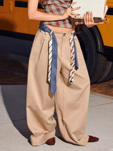 Cotton-blend Low Rise Pleated Roll Hem Wide Leg Trousers