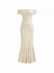 Mesh Floral Off-shoulder Ruched Mermaid Maxi Dress