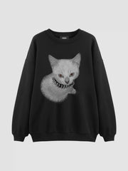 Cotton-blend Cat Graphic Round Neckline Long Sleeve Oversized Sweatshirt