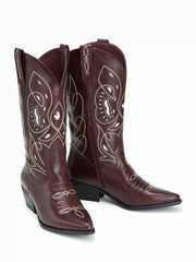 POINTED-TOE EMBROIDERED KNEE HIGH BOOTS