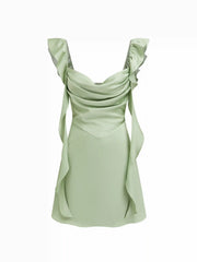 Satin Sweetheart Neck Ruffle Hem Backless Mini Dress