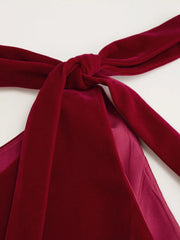 Velvet Boat Neck Bowknot Bubble Hem Mini Dress