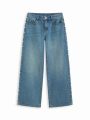 Cider Denim Low Rise Metal Detail Straight Leg Jeans