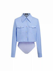 Cotton Collar Long Sleeve Button Shirt Bodysuit