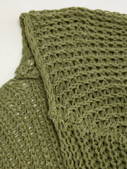 Knit V-neck Bell Sleeve Hollow Out Knotted See-through Cardigan
