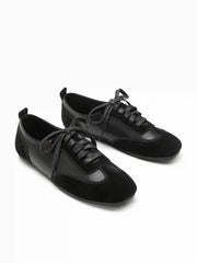 LACE-UP FAUX SUEDE & FAUX LEATHER SNEAKERS
