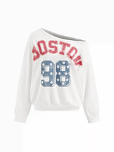 98 Boston Star Graphic Asymmetrical Neck Oversized Sweatshirt