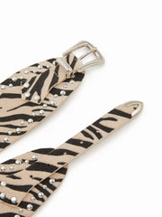 ZEBRA PRINT STUDDED BUCKLE BELT
