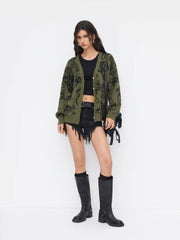 Knit V-neck Mushroom Graphic Cardigan