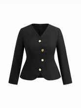 V-neck Asymmetrical Button Long Sleeve Blazer Curve & Plus