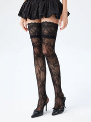 FLORAL JACQUARD LACE TRIM OVER THE KNEE SOCKS