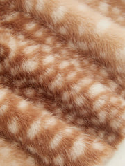 Faux Shearling Collar Deer Print Toggle Button Short Sleeve Jacket