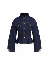 Denim Collar Button Cinched Waist Jacket