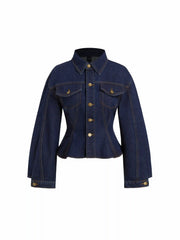 Denim Collar Button Cinched Waist Jacket