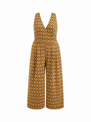 V-neck Floral Geometric Jumpsuit Curve & Plus